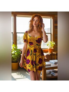 NWT Small Dolls Kill Current Mood Chasin’ Rainbows Mini Dress Floral Vel…